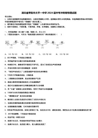 湖北省枣阳市太平一中学2024届中考冲刺卷物理试题含解析.doc