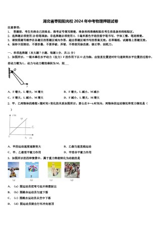 湖北省枣阳阳光校2024年中考物理押题试卷含解析.doc