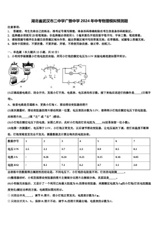 湖北省武汉市二中学广雅中学2024年中考物理模拟预测题含解析.doc