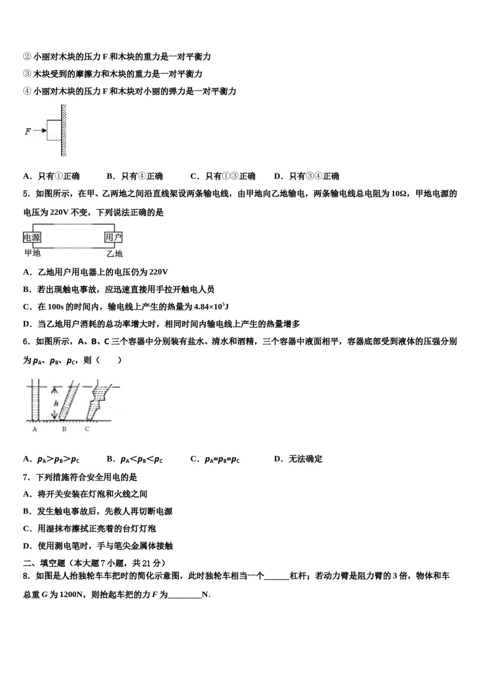 湖北省武汉市新观察2024届中考联考物理试卷含解析.doc_第2页