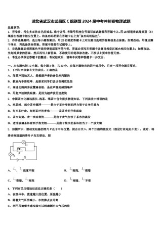 湖北省武汉市武昌区C组联盟2024届中考冲刺卷物理试题含解析.doc