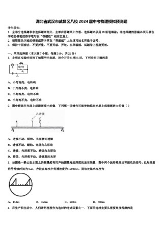 湖北省武汉市武昌区八校2024届中考物理模拟预测题含解析.doc
