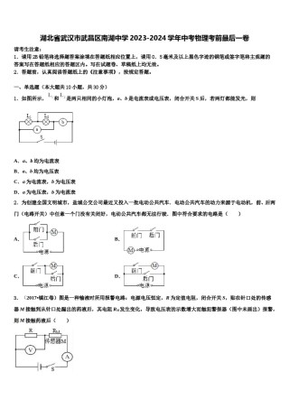 湖北省武汉市武昌区南湖中学2023-2024学年中考物理考前最后一卷含解析.doc