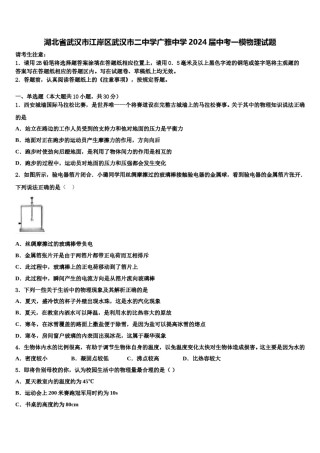 湖北省武汉市江岸区武汉市二中学广雅中学2024届中考一模物理试题含解析.doc