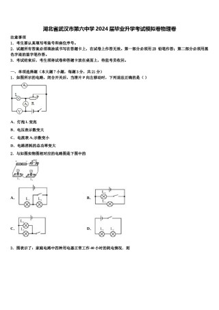 湖北省武汉市第六中学2024届毕业升学考试模拟卷物理卷含解析.doc