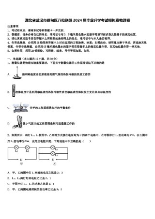 湖北省武汉市蔡甸区八校联盟2024届毕业升学考试模拟卷物理卷含解析.doc