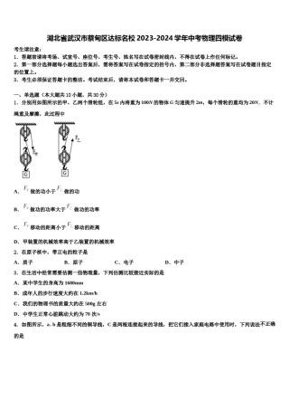 湖北省武汉市蔡甸区达标名校2023-2024学年中考物理四模试卷含解析.doc
