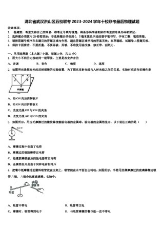 湖北省武汉洪山区五校联考2023-2024学年十校联考最后物理试题含解析.doc