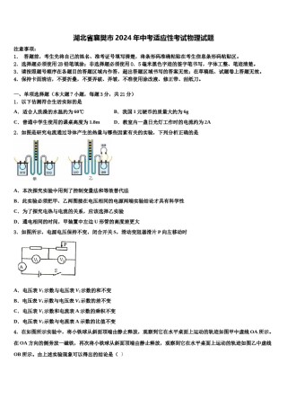 湖北省襄樊市2024年中考适应性考试物理试题含解析.doc