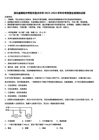 湖北省襄阳市枣阳市重点中学2023-2024学年中考物理全真模拟试卷含解析.doc