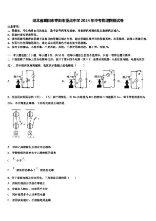 湖北省襄阳市枣阳市重点中学2024年中考物理四模试卷含解析.doc