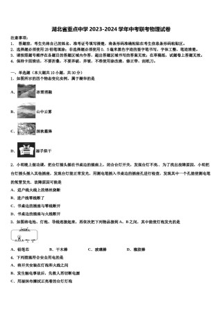 湖北省重点中学2023-2024学年中考联考物理试卷含解析.doc