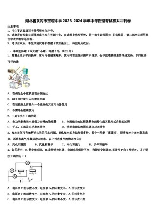 湖北省黄冈市宝塔中学2023-2024学年中考物理考试模拟冲刺卷含解析.doc