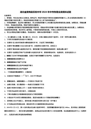 湖北省黄梅县实验中学2024年中考物理全真模拟试题含解析.doc