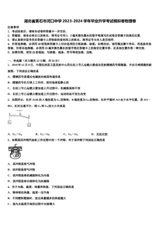 湖北省黄石市河口中学2023-2024学年毕业升学考试模拟卷物理卷含解析.doc