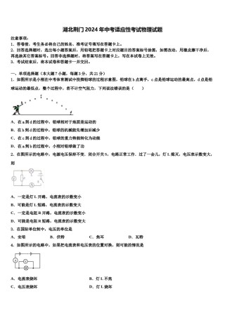 湖北荆门2024年中考适应性考试物理试题含解析.doc