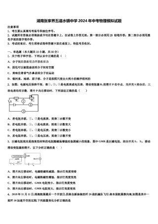 湖南张家界五道水镇中学2024年中考物理模拟试题含解析.doc