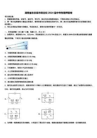 湖南省东安县市级名校2024届中考物理押题卷含解析.doc