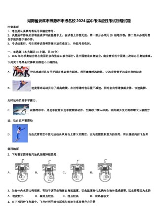 湖南省娄底市涟源市市级名校2024届中考适应性考试物理试题含解析.doc