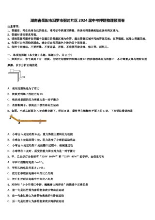 湖南省岳阳市汨罗市弼时片区2024届中考押题物理预测卷含解析.doc