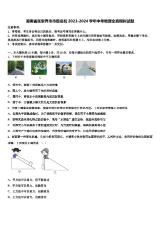 湖南省张家界市市级名校2023-2024学年中考物理全真模拟试题含解析.doc
