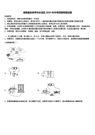 湖南省张家界市永定区2024年中考四模物理试题含解析.doc