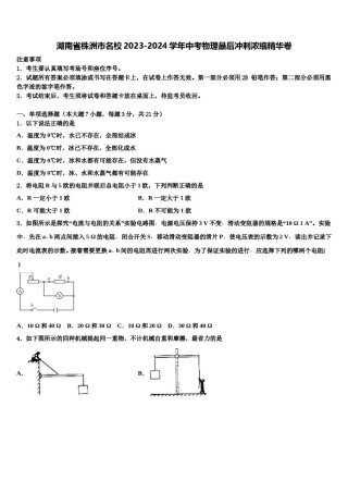 湖南省株洲市名校2023-2024学年中考物理最后冲刺浓缩精华卷含解析.doc