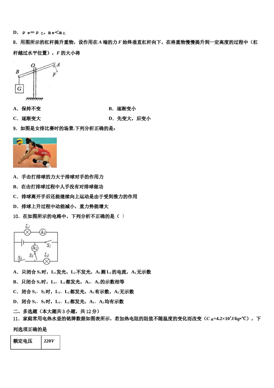 湖南省株洲市荷塘区达标名校2024届中考物理五模试卷含解析.doc_第3页