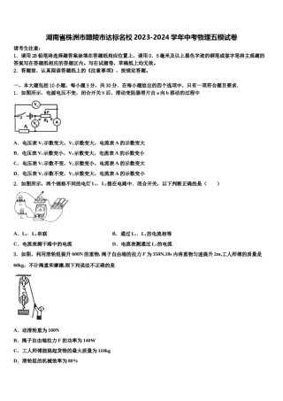 湖南省株洲市醴陵市达标名校2023-2024学年中考物理五模试卷含解析.doc