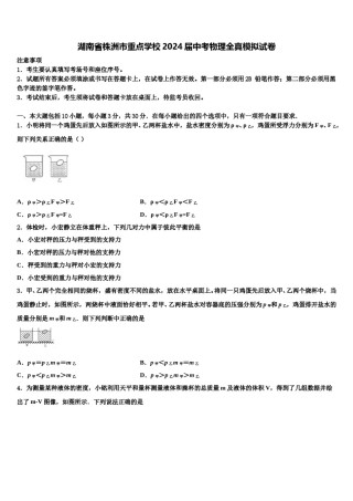 湖南省株洲市重点学校2024届中考物理全真模拟试卷含解析.doc