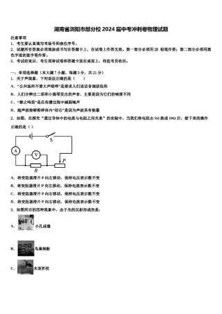湖南省浏阳市部分校2024届中考冲刺卷物理试题含解析.doc