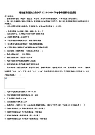 湖南省澧县张公庙中学2023-2024学年中考五模物理试题含解析.doc