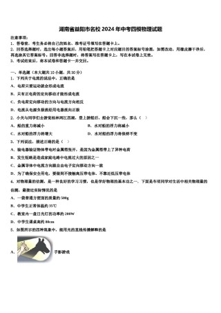 湖南省益阳市名校2024年中考四模物理试题含解析.doc