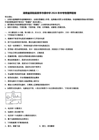 湖南省邵阳县黄亭市镇中学2024年中考物理押题卷含解析.doc