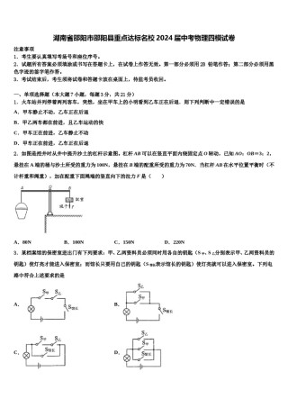 湖南省邵阳市邵阳县重点达标名校2024届中考物理四模试卷含解析.doc