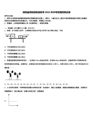 湖南省邵阳邵阳县联考2024年中考物理四模试卷含解析.doc
