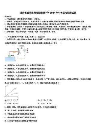 湖南省长沙市周南石燕湖中学2024年中考联考物理试题含解析.doc