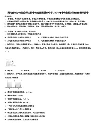 湖南省长沙市湖南师大附中教育集团重点中学2024年中考物理对点突破模拟试卷含解析.doc