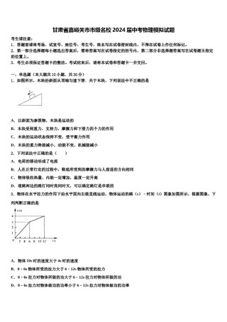 甘肃省嘉峪关市市级名校2024届中考物理模拟试题含解析.doc