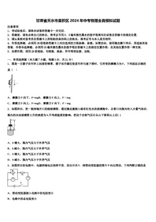 甘肃省天水市麦积区2024年中考物理全真模拟试题含解析.doc