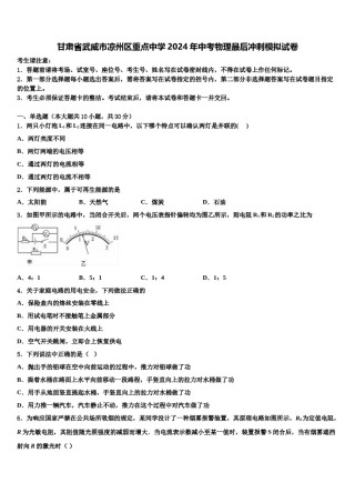 甘肃省武威市凉州区重点中学2024年中考物理最后冲刺模拟试卷含解析.doc