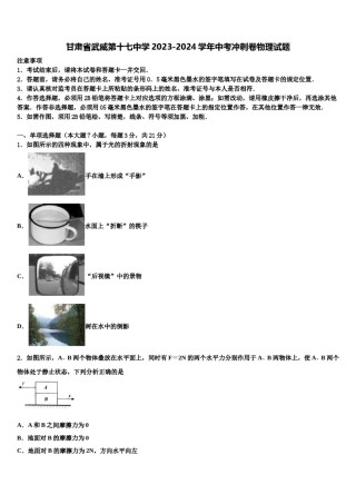 甘肃省武威第十七中学2023-2024学年中考冲刺卷物理试题含解析.doc