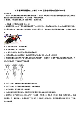甘肃省民勤县重点达标名校2024届中考物理考试模拟冲刺卷含解析.doc