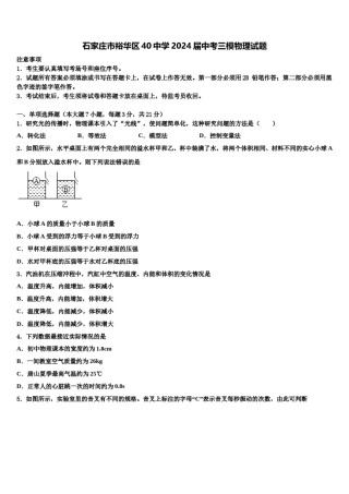 石家庄市裕华区40中学2024届中考三模物理试题含解析.doc
