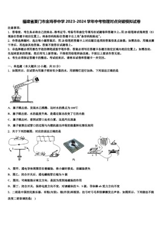 福建省夏门市金鸡亭中学2023-2024学年中考物理对点突破模拟试卷含解析.doc