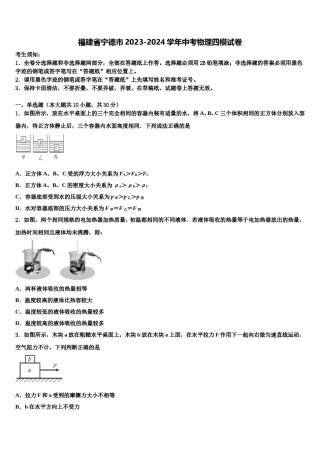 福建省宁德市2023-2024学年中考物理四模试卷含解析.doc