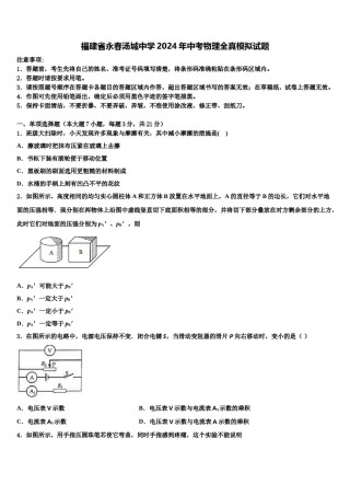 福建省永春汤城中学2024年中考物理全真模拟试题含解析.doc