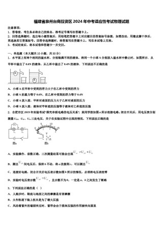 福建省泉州台商投资区2024年中考适应性考试物理试题含解析.doc