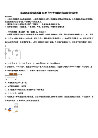 福建省龙岩市连城县2024年中考物理对点突破模拟试卷含解析.doc