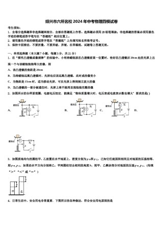 绍兴市六所名校2024年中考物理四模试卷含解析.doc